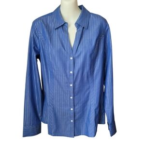Express The Essential Blue and Metallic Silver Striped Shirt Origonal SZ Large